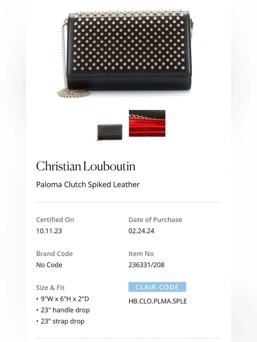Christian Louboutin Paloma Clutch Spiked Leather